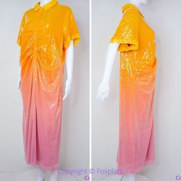 NEW Eloquii Ombre Sequin Midi Dress Orange Pink, size 22 - Picture 3 of 16